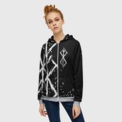 Толстовка на молнии женская КЛЕЙМО ЖЕРТВЫ - БЕРСЕРК, цвет: 3D-меланж — фото 2