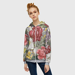 Толстовка на молнии женская Цветы Красочный Садовый Букет, цвет: 3D-меланж — фото 2