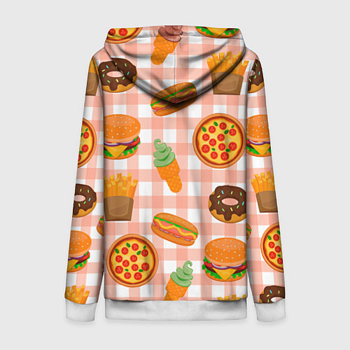 Женская толстовка на молнии PIZZA DONUT BURGER FRIES ICE CREAM pattern / 3D-Белый – фото 2