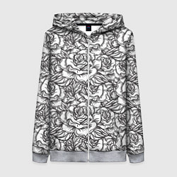 Женская толстовка на молнии Цветы Много Белых Роз