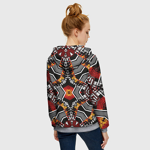 Женская толстовка на молнии Арабский орнамент в красно -желто-черных тонах / 3D-Меланж – фото 4