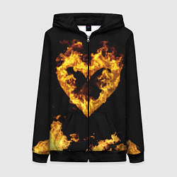 Толстовка на молнии женская Fire Heart, цвет: 3D-черный