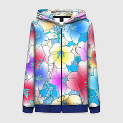 Толстовка на молнии женская Летний цветочный паттерн Fashion trend 2025, цвет: 3D-синий