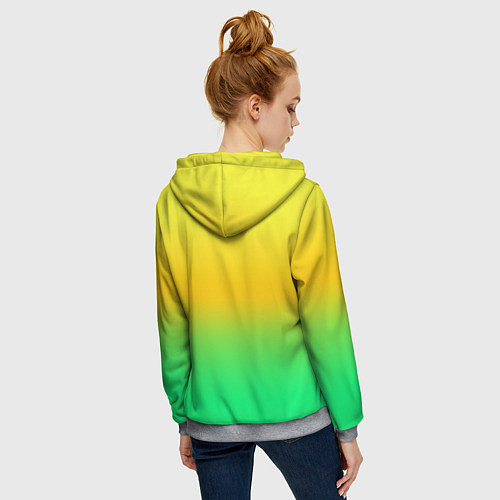 Женская толстовка на молнии Неоновый градиентный желто-зеленый фон / 3D-Меланж – фото 4