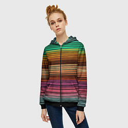 Толстовка на молнии женская Multicolored thin stripes Разноцветные полосы, цвет: 3D-черный — фото 2