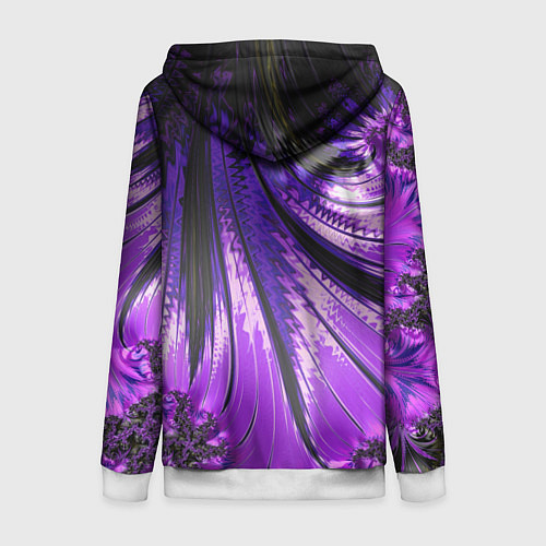 Женская толстовка на молнии Неоновый фрактал черный с фиолетовым Абстракция / 3D-Белый – фото 2