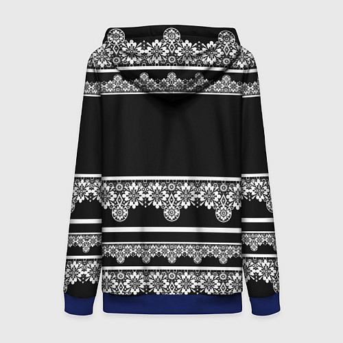Женская толстовка на молнии Белое кружево на черном фоне lace / 3D-Синий – фото 2