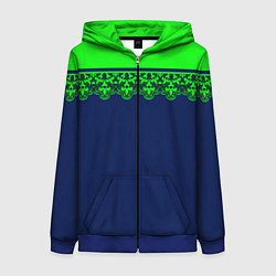 Женская толстовка на молнии Green Lace Зеленое кружево на темном синем фоне