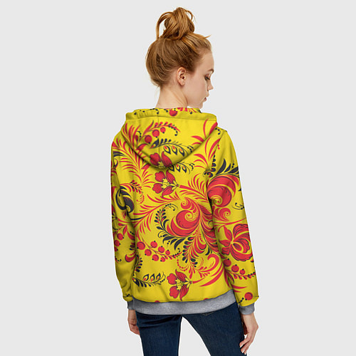 Женская толстовка на молнии Хохломская Роспись Цветы / 3D-Меланж – фото 4