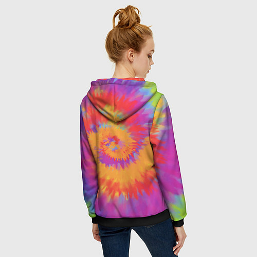 Женская толстовка на молнии Тай дай в радуге / 3D-Черный – фото 4