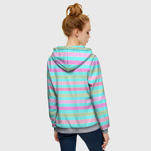 Женская толстовка на молнии Pink turquoise stripes horizontal Полосатый узор / 3D-Меланж – фото 4