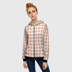 Толстовка на молнии женская Light beige plaid fashionable checkered pattern, цвет: 3D-черный — фото 2