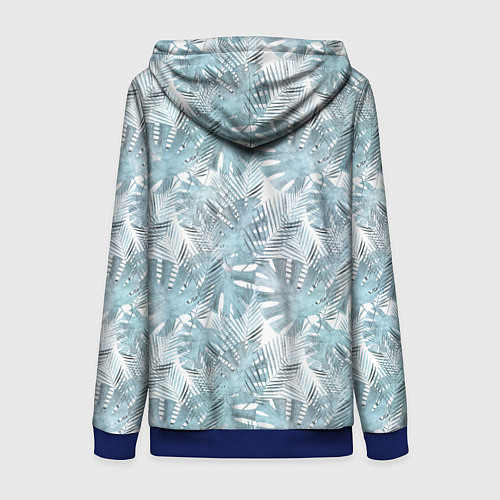 Женская толстовка на молнии Голубые листья пальмы на белом / 3D-Синий – фото 2