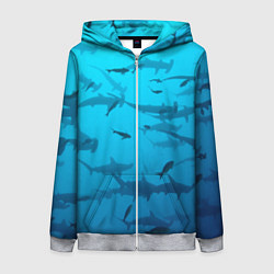 Толстовка на молнии женская Акулы - океан, цвет: 3D-меланж