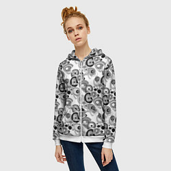Толстовка на молнии женская Black and white sport pattern, цвет: 3D-белый — фото 2