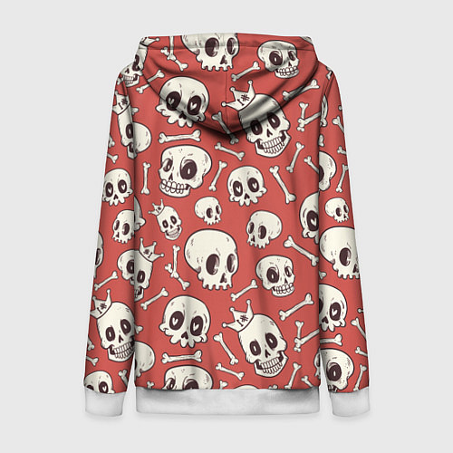 Женская толстовка на молнии Черепа на красном фоне / 3D-Белый – фото 2