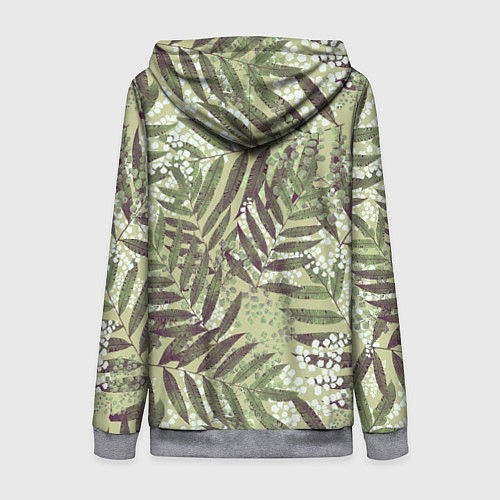 Женская толстовка на молнии Зелёные и Белые Листья Джунглей / 3D-Меланж – фото 2