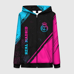 Женская толстовка на молнии Real Madrid - neon gradient: символ и надпись верт