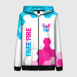 Толстовка на молнии женская Free Fire neon gradient style: символ и надпись ве, цвет: 3D-черный