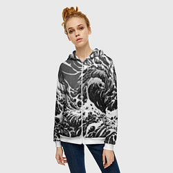Толстовка на молнии женская Черно-белые волны, цвет: 3D-белый — фото 2