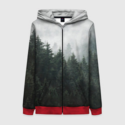 Толстовка на молнии женская Туманный хвойный лес, цвет: 3D-красный