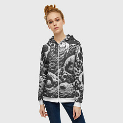 Толстовка на молнии женская Тёмный космический паттерн, цвет: 3D-белый — фото 2