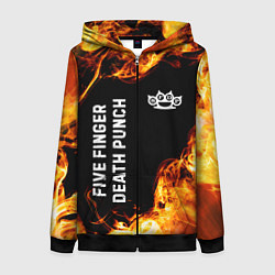 Толстовка на молнии женская Five Finger Death Punch и пылающий огонь, цвет: 3D-черный