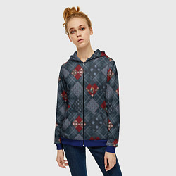 Толстовка на молнии женская Red and blue denim patchwork, цвет: 3D-синий — фото 2