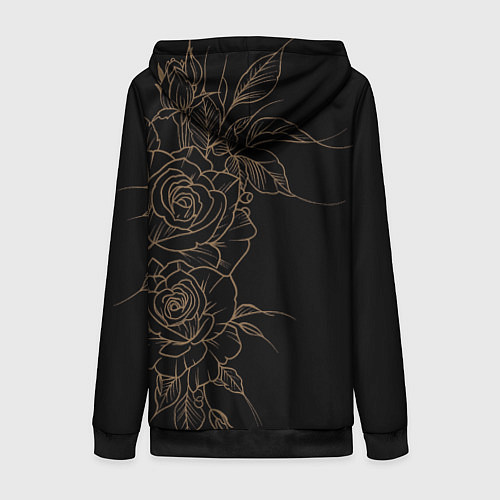 Женская толстовка на молнии Элегантные розы на черном фоне / 3D-Черный – фото 2