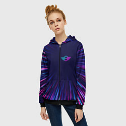 Толстовка на молнии женская Mini neon speed lines, цвет: 3D-черный — фото 2