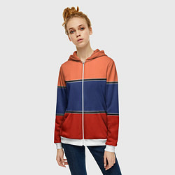 Толстовка на молнии женская Combined pattern striped orange red blue, цвет: 3D-белый — фото 2