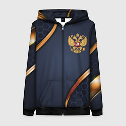 Толстовка на молнии женская Blue & gold герб России, цвет: 3D-черный