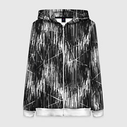 Толстовка на молнии женская Черно-белые штрихи, зигзаг, цвет: 3D-белый