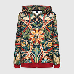 Толстовка на молнии женская Ковер с птицами, цвет: 3D-красный