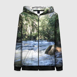 Толстовка на молнии женская Течёт река в лесу, цвет: 3D-черный