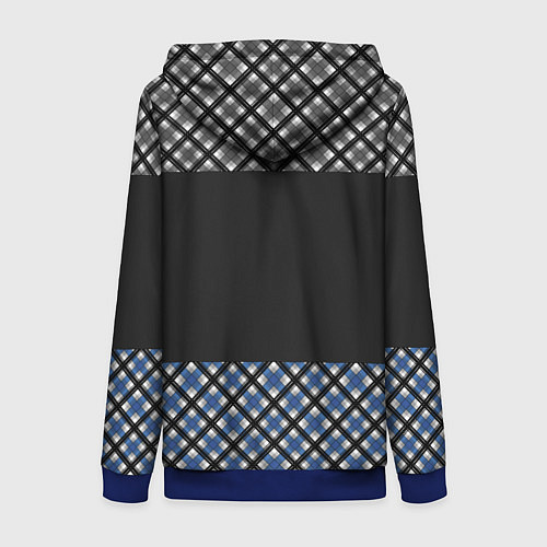 Женская толстовка на молнии Комбинированный клетчатый узор в серо-синих тонах / 3D-Синий – фото 2