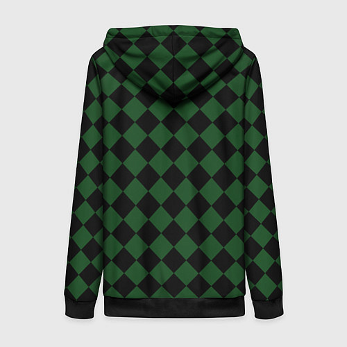 Женская толстовка на молнии Краснодар черно-зеленая клетка / 3D-Черный – фото 2