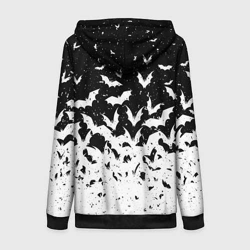 Женская толстовка на молнии Black and white bat pattern / 3D-Черный – фото 2