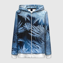 Толстовка на молнии женская Морозный узор на стекле, цвет: 3D-белый