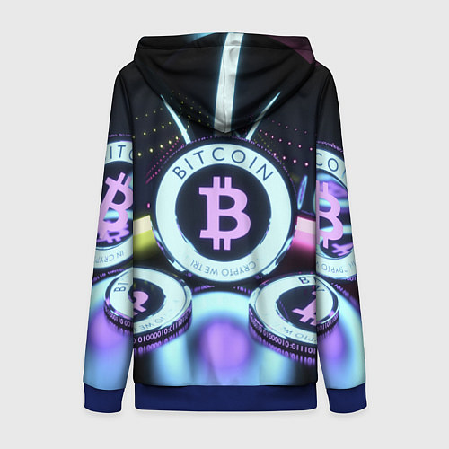 Женская толстовка на молнии Неоновый светящийся биткоин / 3D-Синий – фото 2