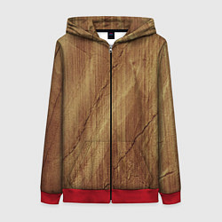 Толстовка на молнии женская Деревянная текстура, цвет: 3D-красный