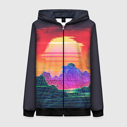 Толстовка на молнии женская Синтвейв неоновые горы на закате, цвет: 3D-черный