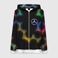 Женская толстовка на молнии Mercedes - neon pattern