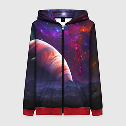 Толстовка на молнии женская Бесконечное космическое пространство - Планета, цвет: 3D-красный