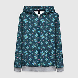 Толстовка на молнии женская Бабочки и цветы на фоне точек, цвет: 3D-меланж