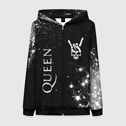 Толстовка на молнии женская Queen и рок символ на темном фоне, цвет: 3D-черный