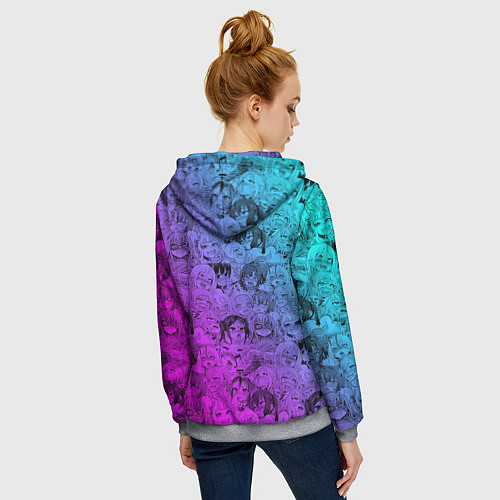 Женская толстовка на молнии Ахегао девушки градиент / 3D-Меланж – фото 4