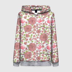 Толстовка на молнии женская Фламинго и лотосы, цвет: 3D-меланж