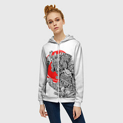 Толстовка на молнии женская Самурай с мечом на белом фоне, цвет: 3D-белый — фото 2
