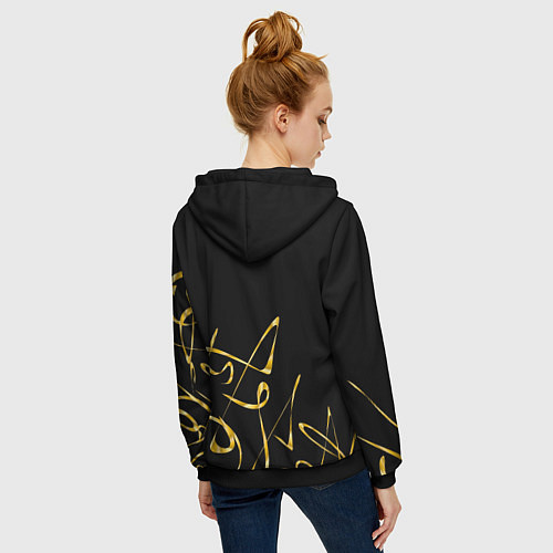 Женская толстовка на молнии Золотая каллиграфия на черном фоне / 3D-Черный – фото 4